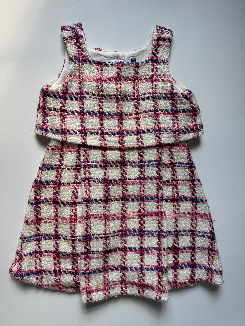 Janie and Jack Pink and Cream Plaid Tweed Layered A-Line Dress